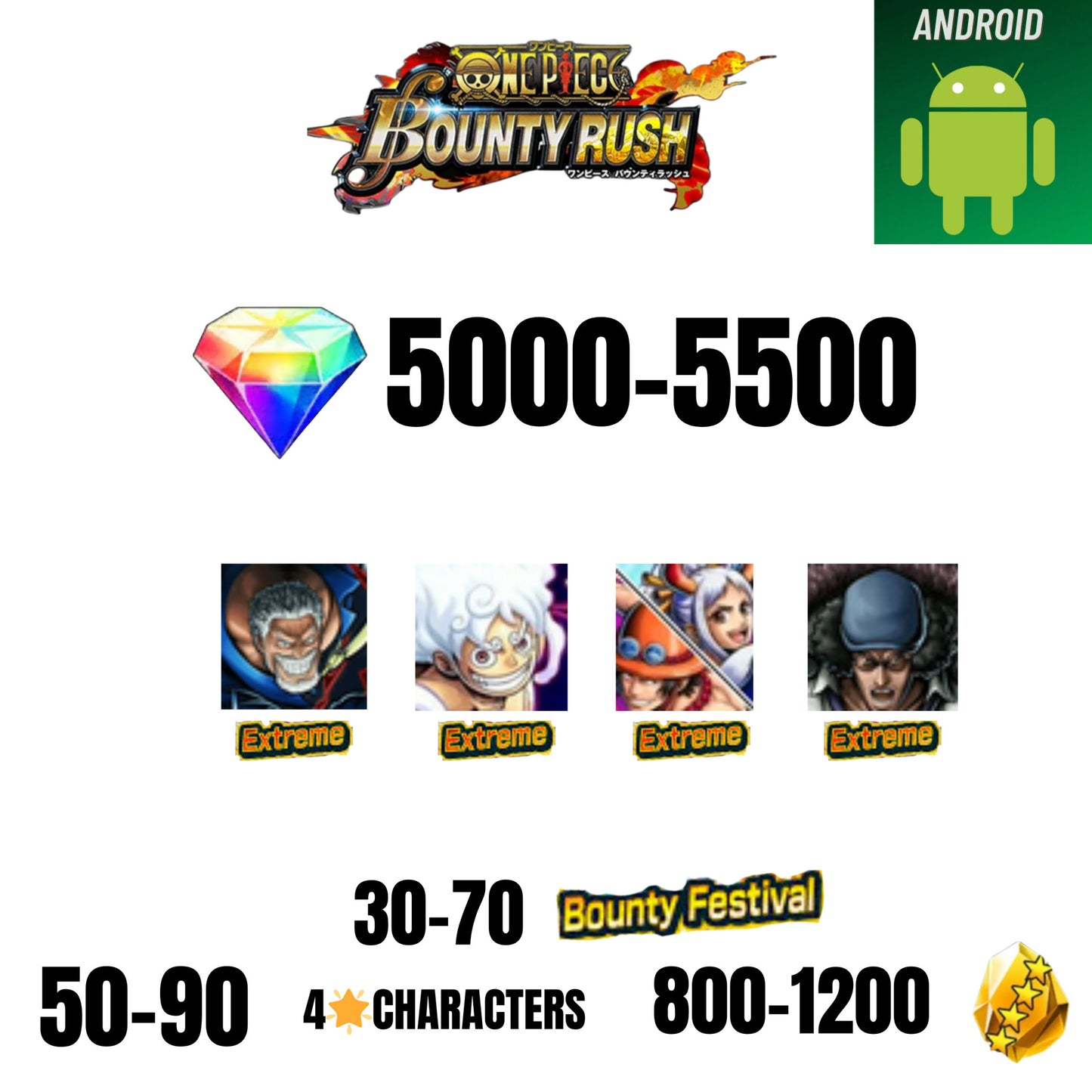 🔥5000 + GEMS💎4 EX CHARACTERS🔥30+ BOUNTY FESTIVAL🔥50+ 4-STAR CHARACTERS🔥800+ GOLD FRAGMENTS🔥ONE PIECE BOUNTY RUSH(ANDROID)✨️