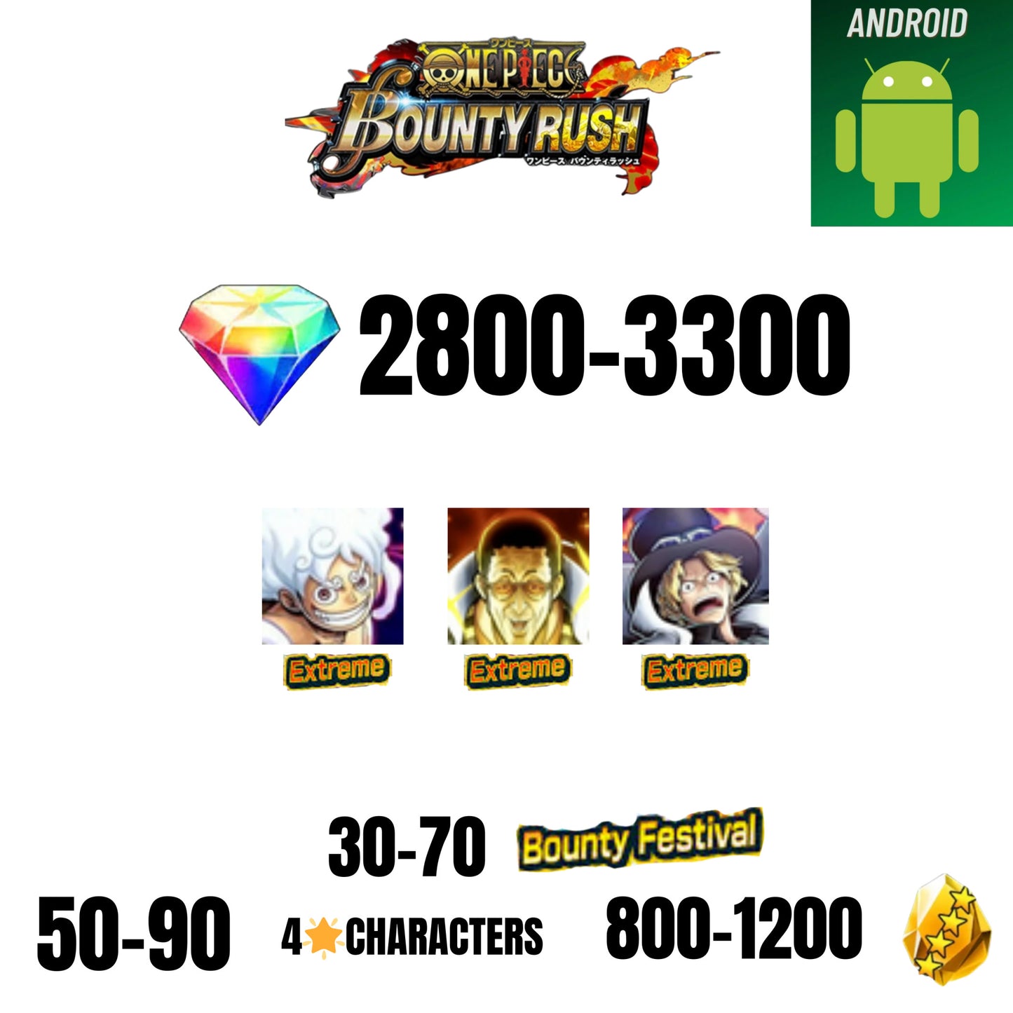 🔥2800+ GEMS💎3 EX CHARACTERS🔥50+ BOUNTY FESTIVAL🔥30+ 4-STAR CHARACTERS🔥800+ GOLD FRAGMENTS🔥ONE PIECE BOUNTY RUSH(ANDROID)✨️