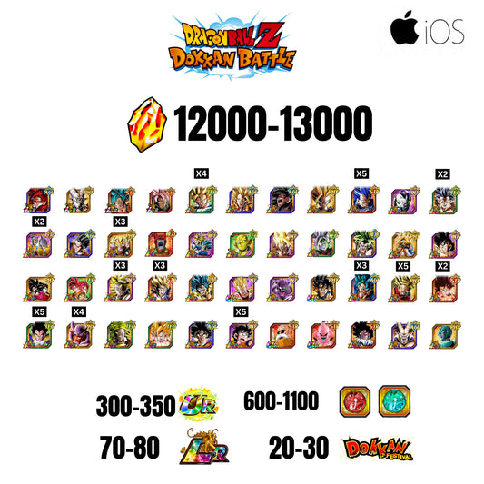 🔥13000 STONES💎44 CHARACTERS GUARANTEED🔥80 LR +30 DF + 350 UR+ 1100 COIN🔥DOKKAN BATTLE GLOBAL(IOS)✨️
