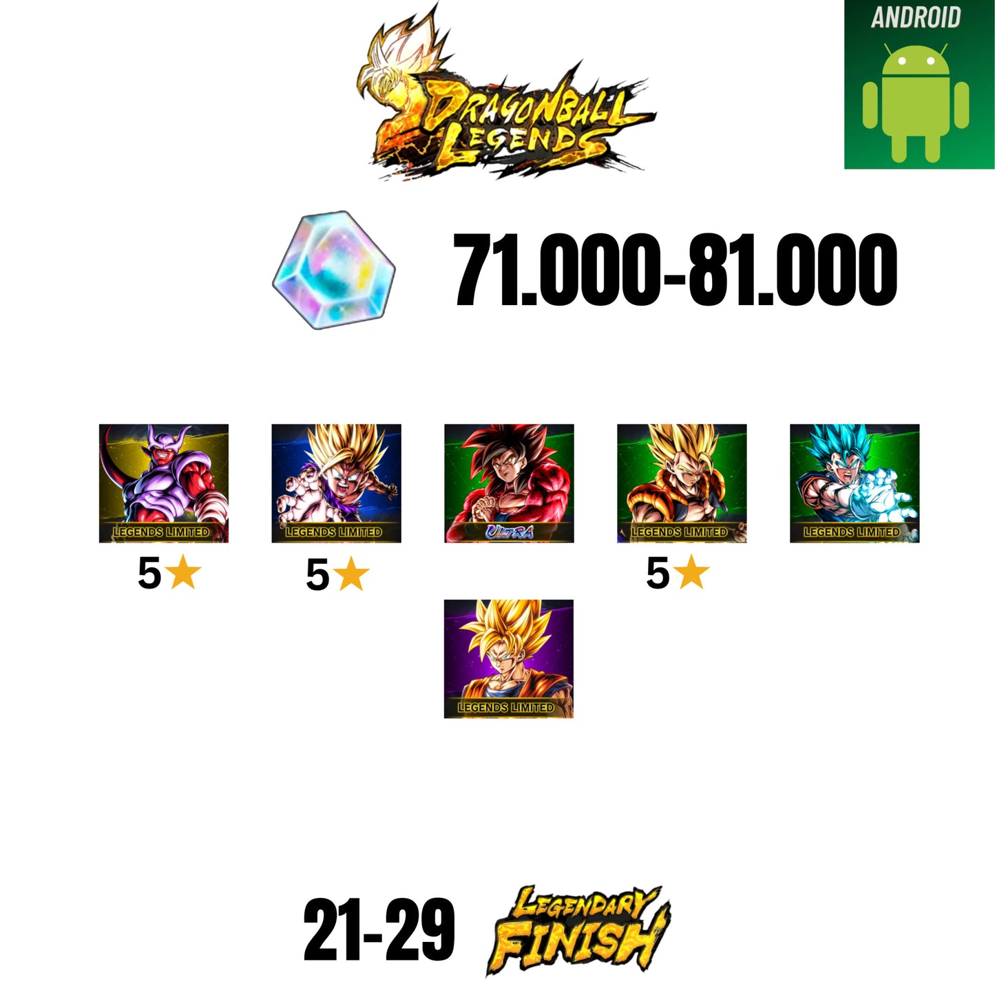 [GLOBAL][ANDROID] 71.000-81.000 CC | GOKU SS4 ULTRA | GOHAN SS2 5* | GOGETA LF 5* | JANEMBA LF 5* | 5 CHARACTERS | 21-29 LF