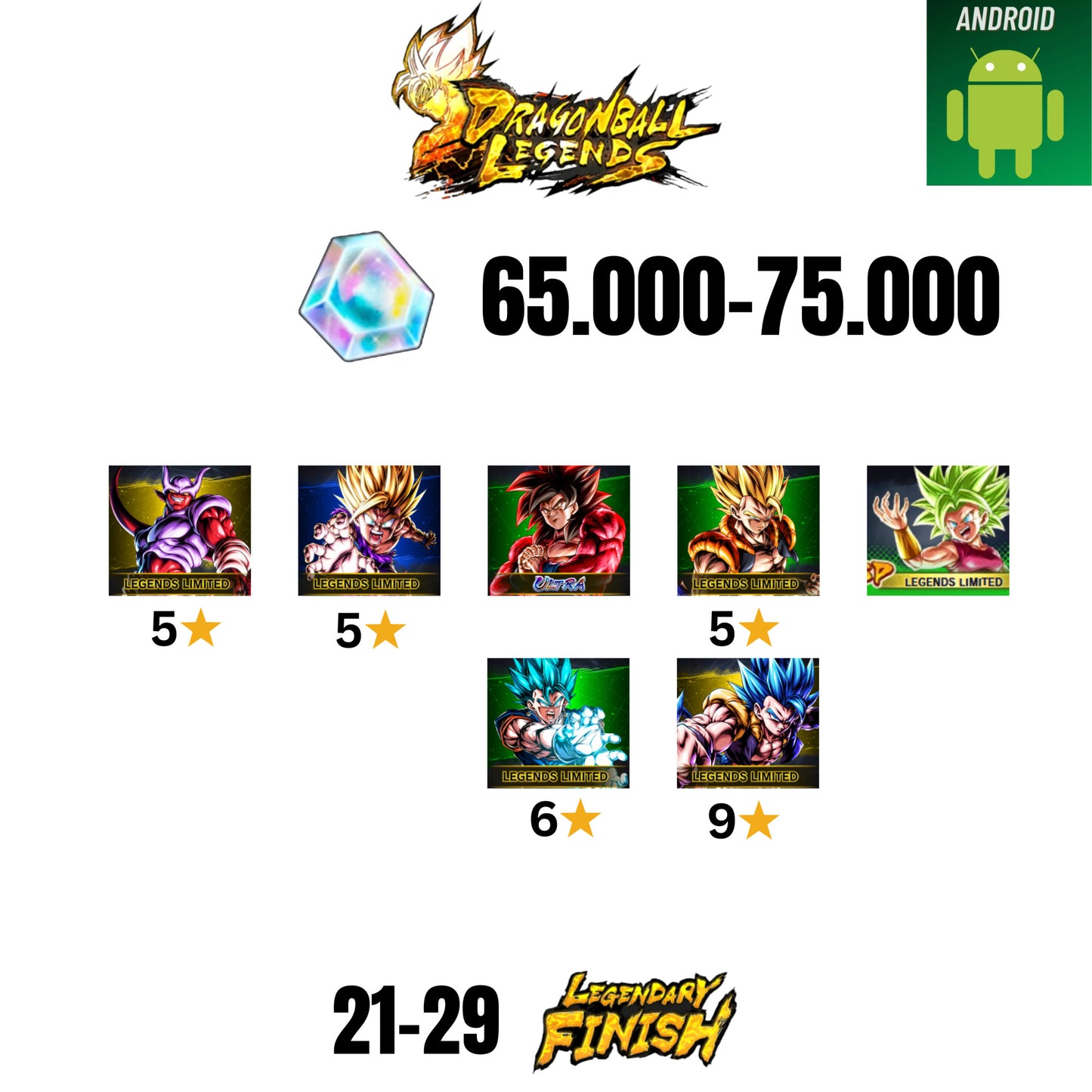 [GLOBAL][ANDROID] 65.000-75.000 CC | GOKU SS4 ULTRA | GOHAN SS2 5* | GOGETA LF 5* | JANEMBA LF 5* | 7 CHARACTERS | 21-29 LF