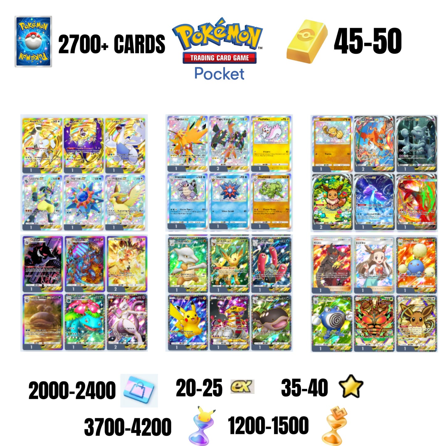 ENGLISH CARDS | 2700+ CARDS | 3 CROWN | 36 CARDS GUARANTEED | 20+ EX 4* | 35+ 1 STAR CARDS | 45+GOLD BARS | 3700+ PACK HOURGLASSES | 1200+ WONDER HOURGLASSES