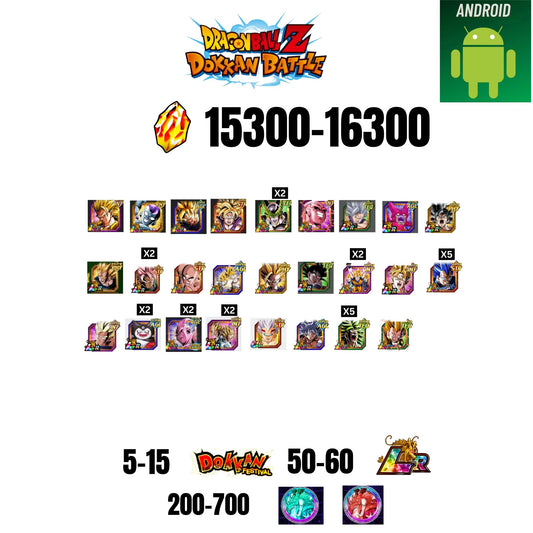 [GLOBAL][ANDROID] 15300-16300 STONES | 6TH ANNY CHARACTERS ANNY | BEAST GOHAN | CELL MAX | 26 CHARACTERS | 5-15 DOKKAN FEST | 50-60 LR | 200+ COIN