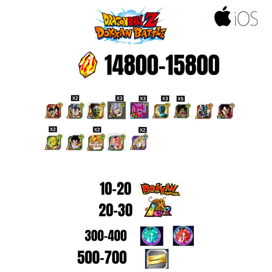 [GLOBAL][IOS] 14800-15800 STONES | BEAST GOHAN | CELL MAX | 14 CHARACTERS | 10-20 DOKKAN FEST | 20-30 LR | 500 TICKET