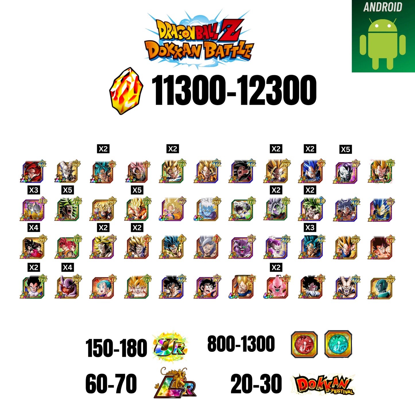 🔥12300 STONES💎44 CHARACTERS GUARANTEED🔥60 LR +30 DF + 150 UR+ 1300 COIN🔥DOKKAN BATTLE GLOBAL(ANDROID)✨️