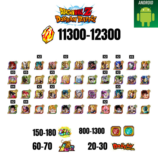 🔥12300 STONES💎44 CHARACTERS GUARANTEED🔥60 LR +30 DF + 150 UR+ 1300 COIN🔥DOKKAN BATTLE GLOBAL(ANDROID)✨️