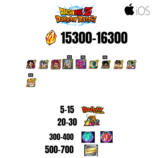 [GLOBAL][IOS] 15300-16300 STONES | BEAST GOHAN | CELL MAX | 10 CHARACTERS | 5-15 DOKKAN FEST | 20-30 LR | 500 TICKET