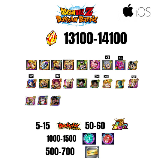 [GLOBAL][IOS] 13100-14100 STONES | 6TH ANNY CHARACTERS ANNY | BEAST GOHAN | CELL MAX | 21 CHARACTERS | 5-15 DOKKAN FEST | 50-60 LR | 500 TICKET