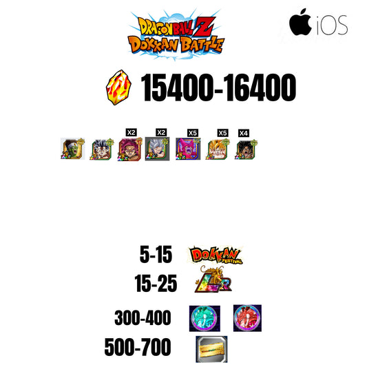 [GLOBAL][IOS] 15400-16400 STONES | BEAST GOHAN | CELL MAX | 7 CHARACTERS | 5-15 DOKKAN FEST | 15-25 LR | 500 TICKET