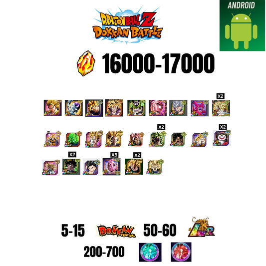 [GLOBAL][ANDROID] 16000-17000 STONES | 6TH ANNY CHARACTERS ANNY | BEAST GOHAN | CELL MAX | 24 CHARACTERS | 5-15 DOKKAN FEST | 50-60 LR | 200+ COIN