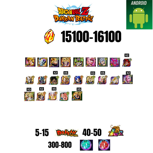 [GLOBAL][ANDROID] 15100-16100 STONES | 6TH ANNY CHARACTERS ANNY | BEAST GOHAN | CELL MAX | 23 CHARACTERS | 5-15 DOKKAN FEST | 40-50 LR | 300+ COIN