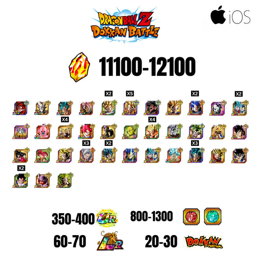 🔥12100 STONES💎44 CHARACTERS GUARANTEED🔥70 LR +30 DF +400 UR+ 1300 COIN🔥DOKKAN BATTLE GLOBAL(IOS)✨️
