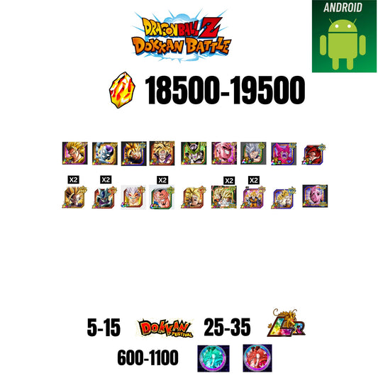 [GLOBAL][ANDROID] 18500-19500 STONES | 6TH ANNY CHARACTERS ANNY | BEAST GOHAN | CELL MAX | 18 CHARACTERS | 5-15 DOKKAN FEST | 25-35 LR | 600+ COIN
