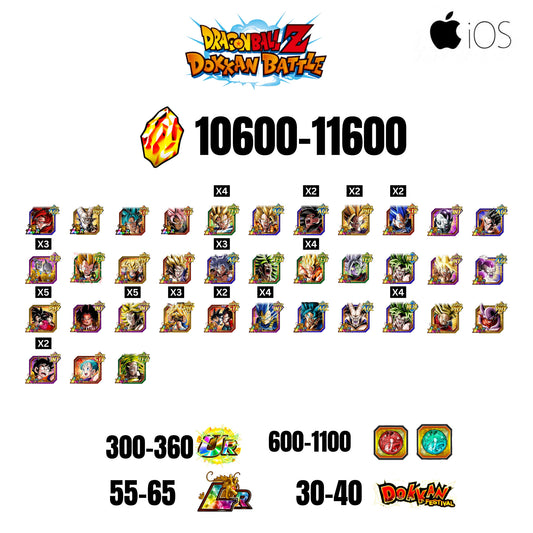🔥11600 STONES💎36 CHARACTERS GUARANTEED🔥65 LR +40 DF + 350 UR+ 1100 COIN🔥DOKKAN BATTLE GLOBAL(IOS)✨️