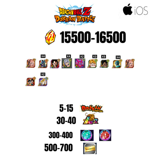 [GLOBAL][IOS] 15500-16500 STONES | BEAST GOHAN | CELL MAX | 11 CHARACTERS | 5-15 DOKKAN FEST | 30-40 LR | 500 TICKET