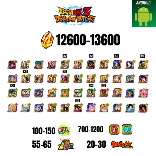 🔥13600 STONES💎44 CHARACTERS GUARANTEED🔥60 LR +30 DF + 150 UR+ 1200 COIN🔥DOKKAN BATTLE GLOBAL(ANDROID)✨️