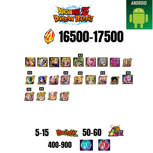 [GLOBAL][ANDROID] 16500-17500 STONES | 6TH ANNY CHARACTERS ANNY | BEAST GOHAN | CELL MAX | 22 CHARACTERS | 5-15 DOKKAN FEST | 50-60 LR | 400+ COIN