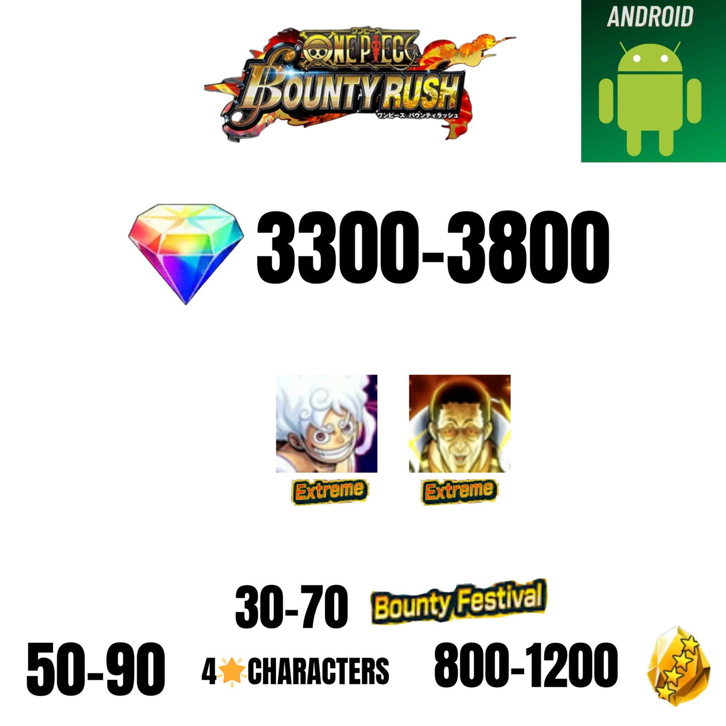 🔥3300 + GEMS💎2 EX CHARACTERS🔥30+ BOUNTY FESTIVAL🔥50+ 4-STAR CHARACTERS🔥800+ GOLD FRAGMENTS🔥ONE PIECE BOUNTY RUSH(ANDROID)✨️
