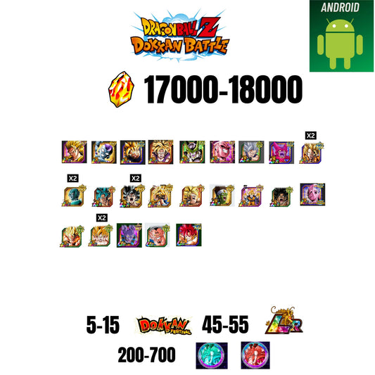 [GLOBAL][ANDROID] 17000-18000 STONES | 6TH ANNY CHARACTERS ANNY | BEAST GOHAN | CELL MAX | 23 CHARACTERS | 5-15 DOKKAN FEST | 45-55 LR | 200+ COIN
