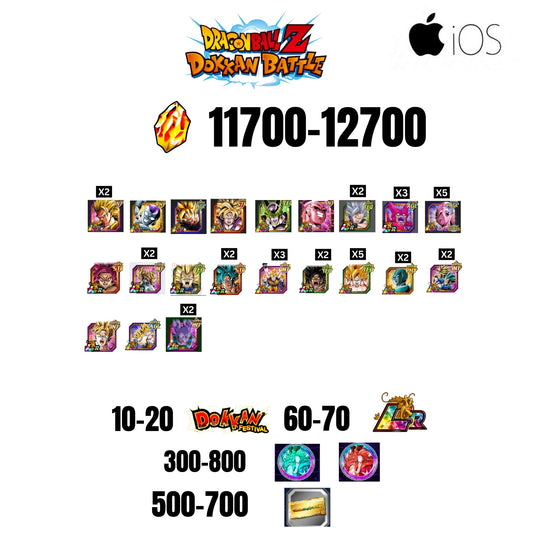 [GLOBAL][IOS] 11700-12700 STONES | 6TH ANNY CHARACTERS ANNY | BEAST GOHAN | CELL MAX | 21 CHARACTERS | 10-20 DOKKAN FEST | 60-70 LR | 500 TICKET