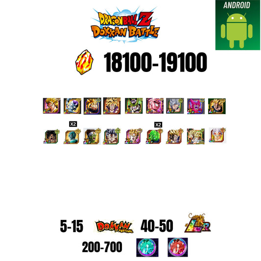 [GLOBAL][ANDROID] 18100-19100 STONES | 6TH ANNY CHARACTERS ANNY | BEAST GOHAN | CELL MAX | 18 CHARACTERS | 5-15 DOKKAN FEST | 40-50 LR | 200+ COIN