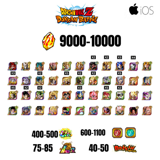 🔥10000 STONES💎44 CHARACTERS GUARANTEED🔥85 LR + 50 DF + 450 UR+ 1100 COIN🔥DOKKAN BATTLE GLOBAL(IOS)✨️