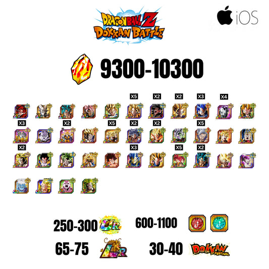 🔥10300 STONES💎37 CHARACTERS GUARANTEED🔥75 LR +40 DF + 300 UR+ 1100 COIN🔥DOKKAN BATTLE GLOBAL(IOS)✨️