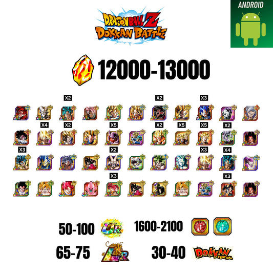 🔥13000 STONES💎44 CHARACTERS GUARANTEED🔥75 LR +40 DF + 100 UR+ 2100 COIN🔥DOKKAN BATTLE GLOBAL(ANDROID)✨️