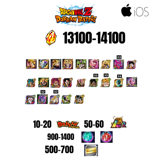[GLOBAL][IOS] 13100-14100 STONES | 6TH ANNY CHARACTERS ANNY | BEAST GOHAN | CELL MAX | 23 CHARACTERS | 10-20 DOKKAN FEST | 50-60 LR | 500 TICKET
