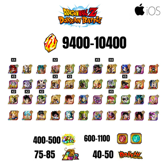 🔥10400 STONES💎44 CHARACTERS GUARANTEED🔥85 LR +50 DF + 500 UR+ 1100 COIN🔥DOKKAN BATTLE GLOBAL(IOS)✨️