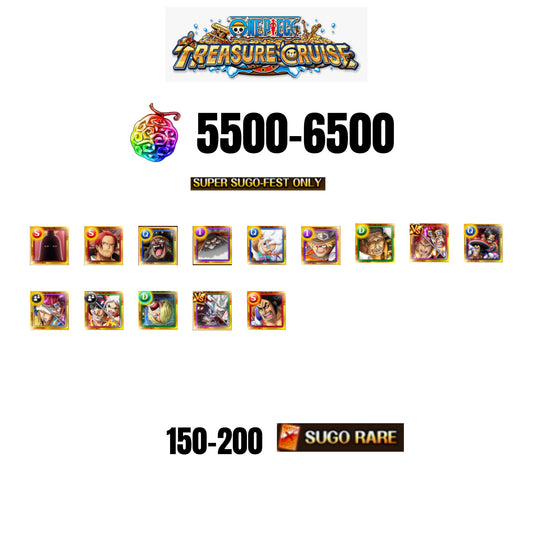 [GLOBAL][ANDROID] 5500-6500 GEMS | 3 12TH ANNY CHARACTERS | 14 SUPER SUGO FEST | 150-170 SUGO RARE