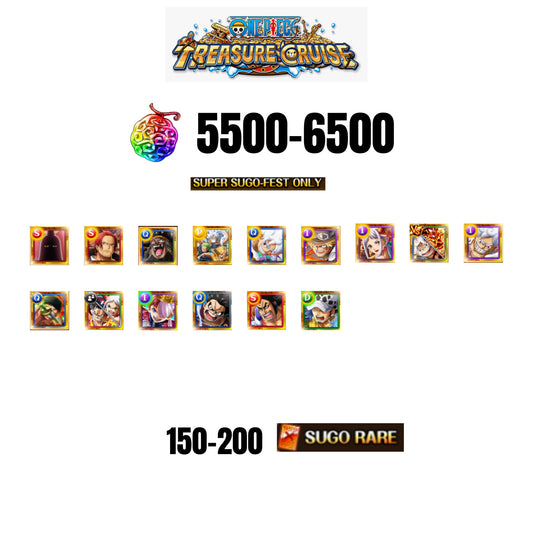 [GLOBAL][ANDROID] 5500-6500 GEMS | 3 12TH ANNY CHARACTERS | 15 SUPER SUGO FEST | 150-170 SUGO RARE