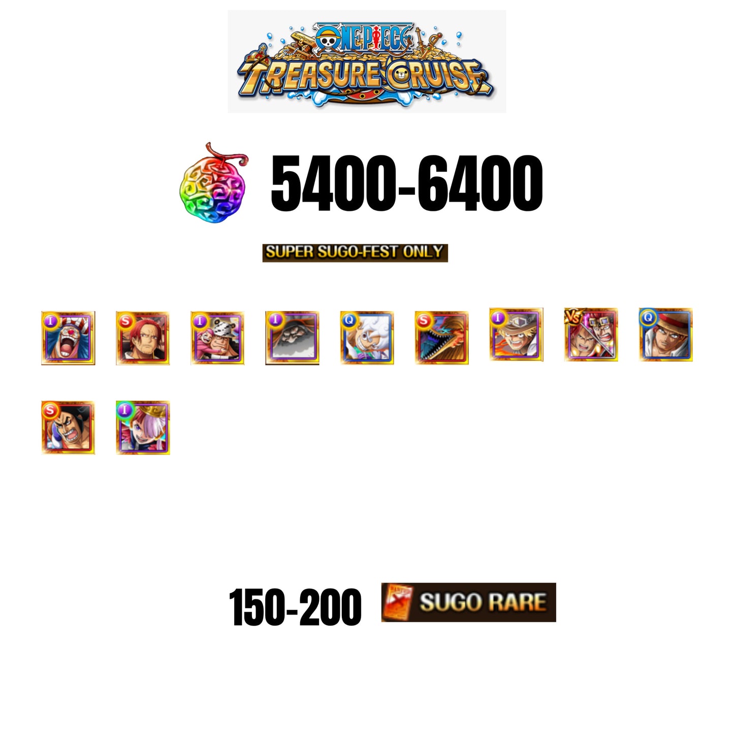 [GLOBAL][ANDROID] 5400-6400 GEMS | 2 12TH ANNY CHARACTERS | 11 SUPER SUGO FEST | 150-170 SUGO RARE