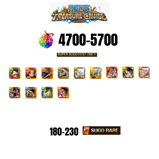 [GLOBAL][ANDROID] 4700-5700 GEMS | 2 12TH ANNY CHARACTERS | 14 SUPER SUGO FEST | 150-170 SUGO RARE