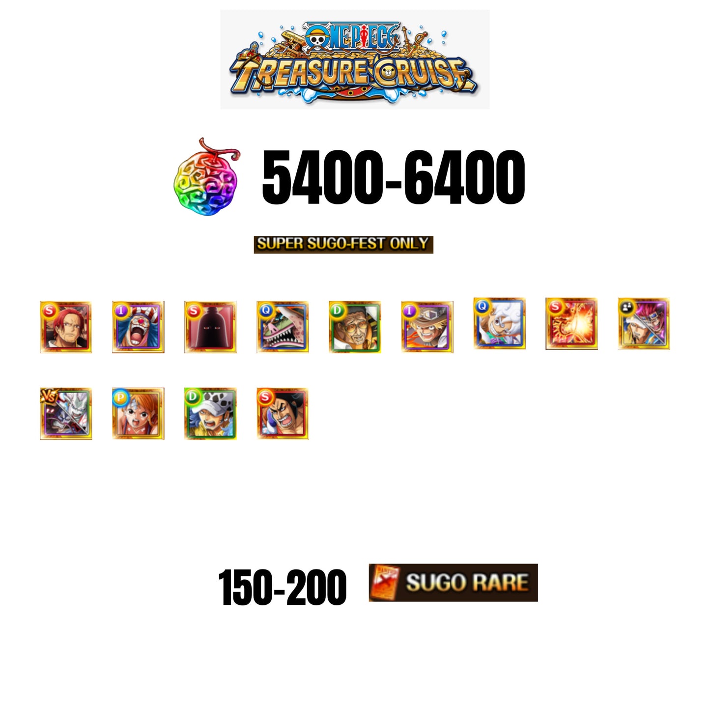 [GLOBAL][ANDROID] 5400-6400 GEMS | 3 12TH ANNY CHARACTERS | 13 SUPER SUGO FEST | 150-170 SUGO RARE