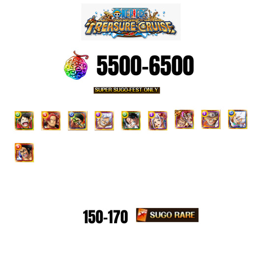 [GLOBAL][ANDROID] 5500-6500 GEMS | 2 12TH ANNY CHARACTERS | 10 SUPER SUGO FEST | 150-170 SUGO RARE
