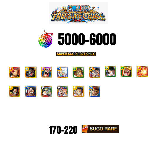 [GLOBAL][ANDROID] 5000-6000 GEMS | 3 12TH ANNY CHARACTERS | 15 SUPER SUGO FEST | 170-220 SUGO RARE