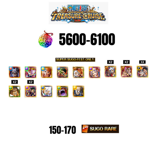 [GLOBAL][ANDROID] 5600-6100 GEMS| Luffy gear 5 new | st. Shepherd Ju Peter | st. Ethanbaron V. Nusjuro | 14 SUPER SUGO FEST CHARACTERS | 145-165 SUGO FEST CHARACTERS
