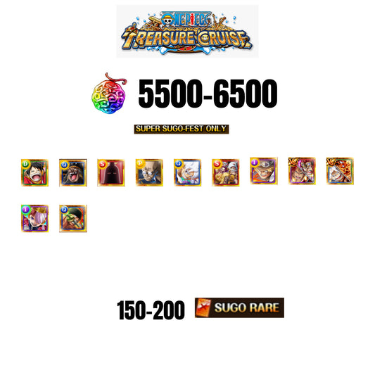 [GLOBAL][ANDROID] 5500-6500 GEMS | 3 12TH ANNY CHARACTERS | 11 SUPER SUGO FEST | 150-200 SUGO RARE