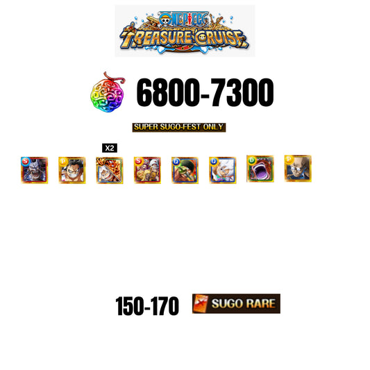 [GLOBAL][ANDROID] 6800-7300 GEMS| Luffy gear 5 new | st. Shepherd Ju Peter | st. Ethanbaron V. Nusjuro | 8 SUPER SUGO FEST CHARACTERS | 145-165 SUGO FEST CHARACTERS
