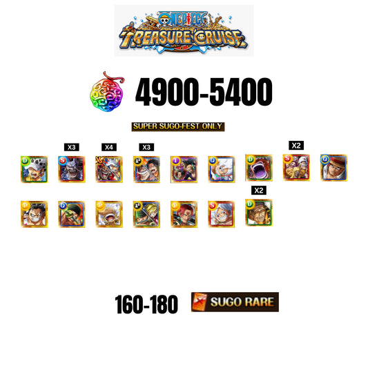 [GLOBAL][ANDROID] 4900-5400 GEMS| Luffy gear 5 new | st. Shepherd Ju Peter | st. Ethanbaron V. Nusjuro | 16 SUPER SUGO FEST CHARACTERS | 145-165 SUGO FEST CHARACTERS