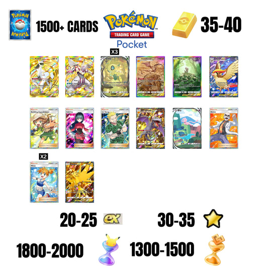 💎1500+ CARDS💎13 CARDS GUARANTEED🔥25 EX 4*🌟35 1 STAR CARDS🌟40 GOLD BARS🌟2000 PACK HOURGLASSES🌟1500 WONDER HOURGLASSES
