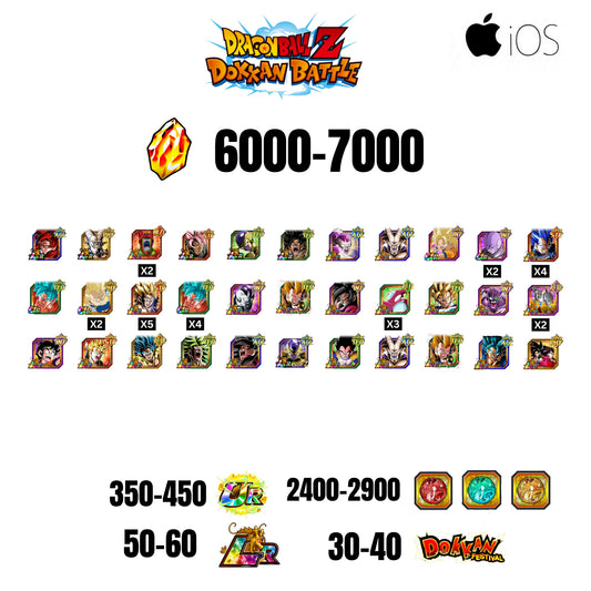 [GLOBAL][IOS] 6000-7000 STONES | 4 WWC LR  | GOHAN LR | FRIEZA LR | BROLY LR | 33 CHARACTERS | 50-60 LR + 30-40 DOKKAN FESTIVAL | 2400-2900 COIN