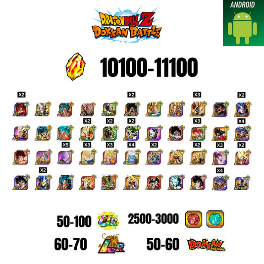 [GLOBAL] [ANDROID] 9500-10500 STONES | 4 WWC LR  | GOHAN LR | FRIEZA LR | BROLY LR X2 | 44 CHARACTERS | 60-70 LR + 50-60 DOKKAN FESTIVAL | 2500-3000 COIN