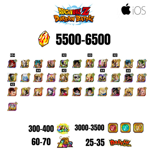 [GLOBAL][IOS] 5500-6500 STONES | 4 WWC LR  | GOHAN LR | FRIEZA LR | BROLY LR | 34 CHARACTERS | 60-70 LR + 25-35 DOKKAN FESTIVAL | 3000-3500 COIN