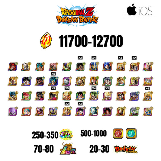[GLOBAL][IOS] 11700-12700 STONES | 4 WWC LR  | GOHAN LR | FRIEZA LR | BROLY LR | 44 CHARACTERS | 70-80 LR + 20-30 DOKKAN FESTIVAL | 500-1000 COIN