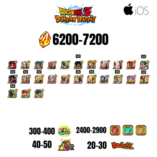[GLOBAL][IOS] 6200-7200 STONES | 4 WWC LR  | GOHAN LR | FRIEZA LR | BROLY LR | 25 CHARACTERS | 40-50 LR + 20-30 DOKKAN FESTIVAL | 2400-2900 COIN