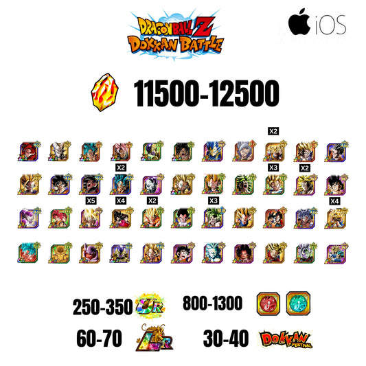 [GLOBAL][IOS] 11500-12500 STONES | 4 WWC LR  | GOHAN LR | FRIEZA LR | BROLY LR | 44 CHARACTERS | 60-70 LR + 30-40 DOKKAN FESTIVAL | 800-1300 COIN