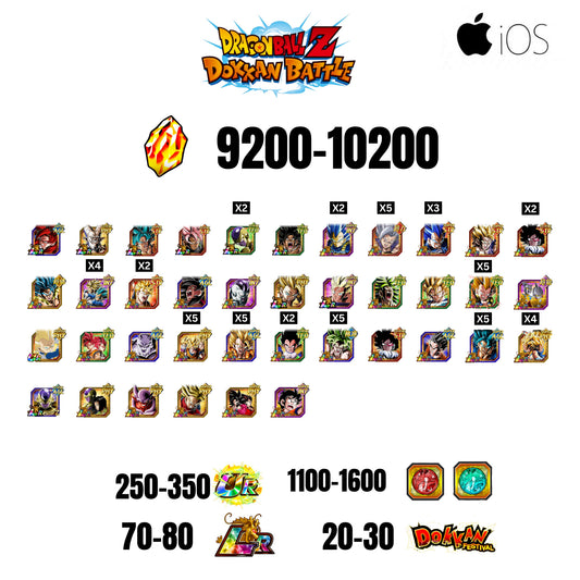 [GLOBAL][IOS] 9200-10200 STONES | 4 WWC LR  | GOHAN LR | FRIEZA LR | BROLY LR | 39 CHARACTERS | 70-80 LR + 20-30 DOKKAN FESTIVAL | 1100-1600 COIN