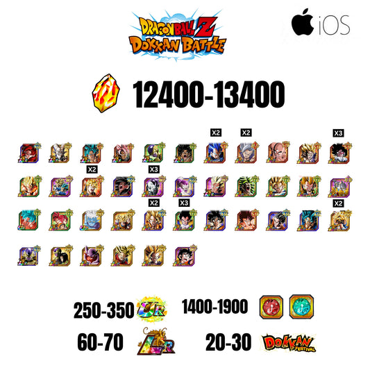 [GLOBAL][IOS] 12400-13400 STONES | 4 WWC LR  | GOHAN LR | FRIEZA LR | BROLY LR | 44 CHARACTERS | 60-70 LR + 20-30 DOKKAN FESTIVAL | 1400-1900 COIN